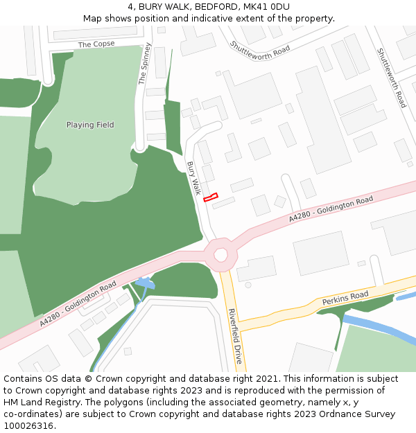 4, BURY WALK, BEDFORD, MK41 0DU: Location map and indicative extent of plot