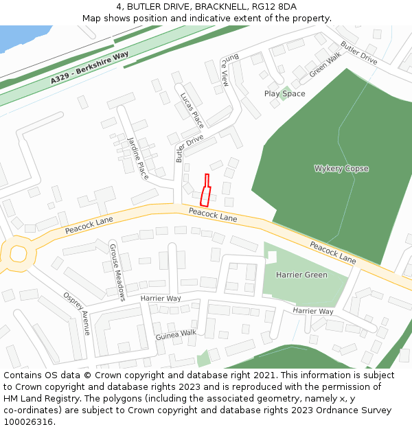 4, BUTLER DRIVE, BRACKNELL, RG12 8DA: Location map and indicative extent of plot