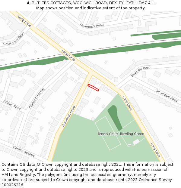 4, BUTLERS COTTAGES, WOOLWICH ROAD, BEXLEYHEATH, DA7 4LL: Location map and indicative extent of plot