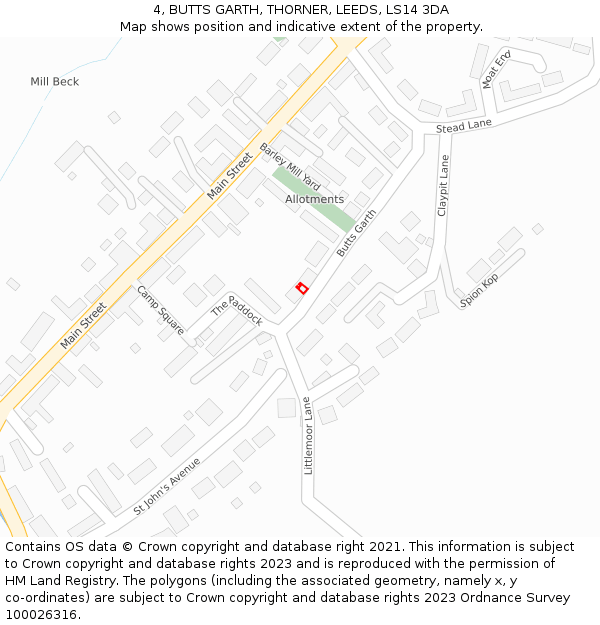 4, BUTTS GARTH, THORNER, LEEDS, LS14 3DA: Location map and indicative extent of plot