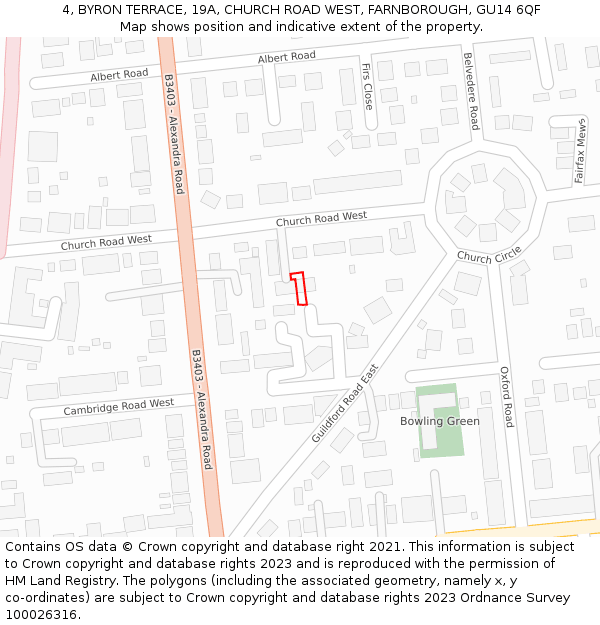4, BYRON TERRACE, 19A, CHURCH ROAD WEST, FARNBOROUGH, GU14 6QF: Location map and indicative extent of plot
