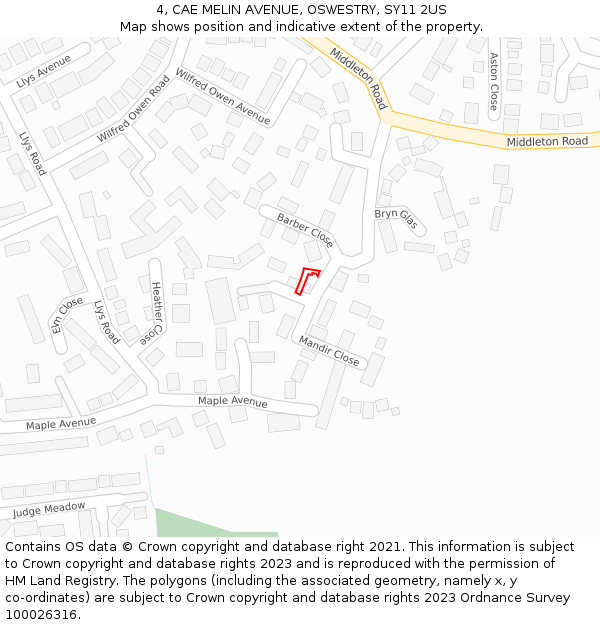 4, CAE MELIN AVENUE, OSWESTRY, SY11 2US: Location map and indicative extent of plot