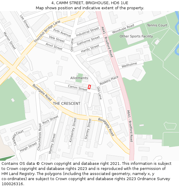 4, CAMM STREET, BRIGHOUSE, HD6 1UE: Location map and indicative extent of plot