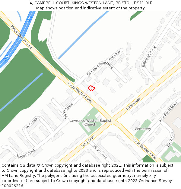 4, CAMPBELL COURT, KINGS WESTON LANE, BRISTOL, BS11 0LF: Location map and indicative extent of plot