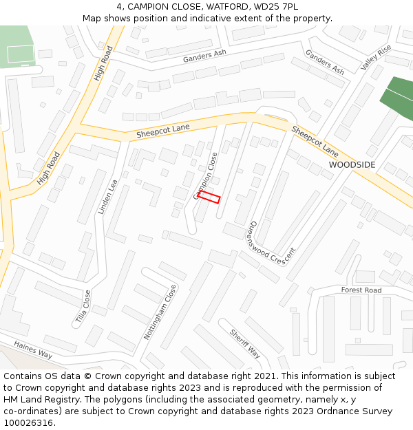 4, CAMPION CLOSE, WATFORD, WD25 7PL: Location map and indicative extent of plot