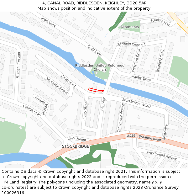 4, CANAL ROAD, RIDDLESDEN, KEIGHLEY, BD20 5AP: Location map and indicative extent of plot