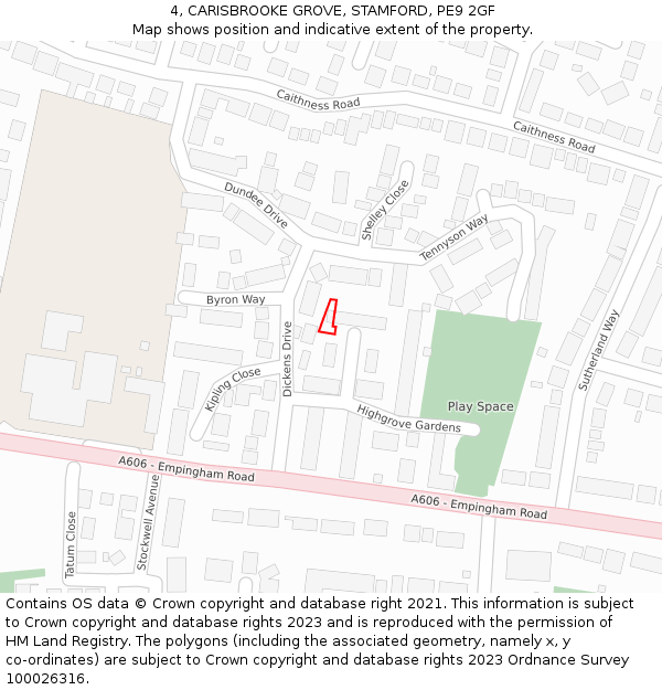 4, CARISBROOKE GROVE, STAMFORD, PE9 2GF: Location map and indicative extent of plot