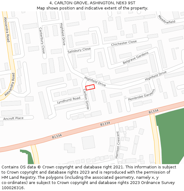 4, CARLTON GROVE, ASHINGTON, NE63 9ST: Location map and indicative extent of plot