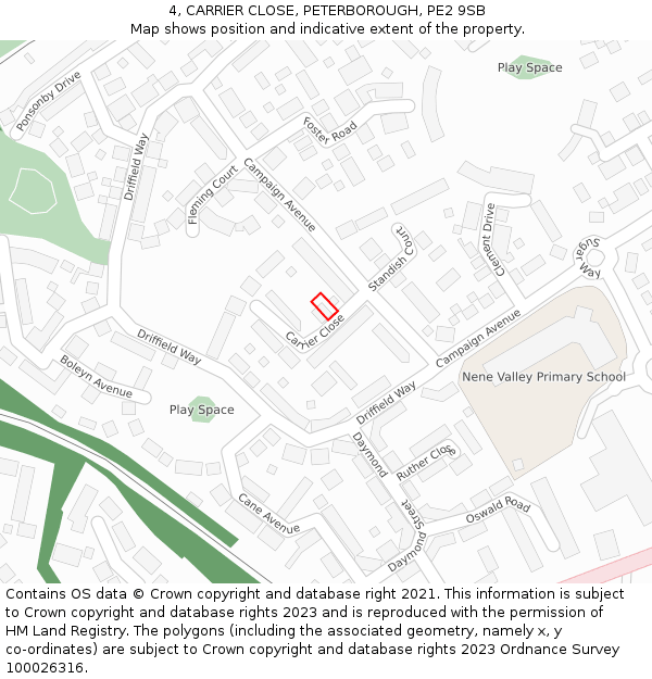 4, CARRIER CLOSE, PETERBOROUGH, PE2 9SB: Location map and indicative extent of plot