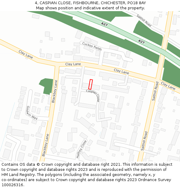 4, CASPIAN CLOSE, FISHBOURNE, CHICHESTER, PO18 8AY: Location map and indicative extent of plot