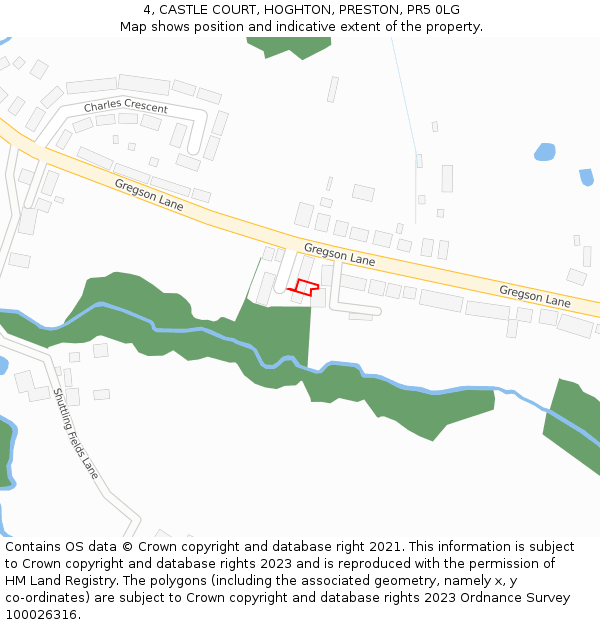 4, CASTLE COURT, HOGHTON, PRESTON, PR5 0LG: Location map and indicative extent of plot