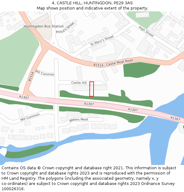 4, CASTLE HILL, HUNTINGDON, PE29 3AS: Location map and indicative extent of plot