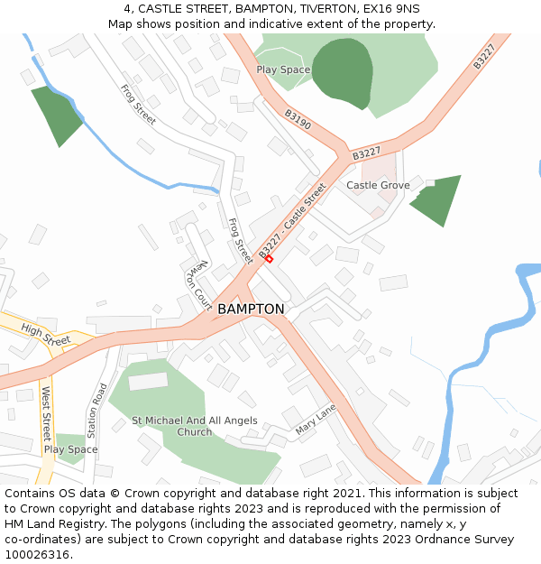 4, CASTLE STREET, BAMPTON, TIVERTON, EX16 9NS: Location map and indicative extent of plot