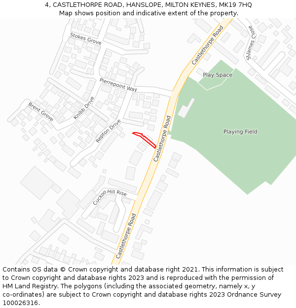 4, CASTLETHORPE ROAD, HANSLOPE, MILTON KEYNES, MK19 7HQ: Location map and indicative extent of plot