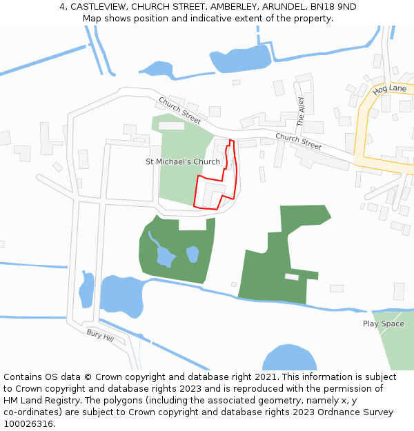 4, CASTLEVIEW, CHURCH STREET, AMBERLEY, ARUNDEL, BN18 9ND: Location map and indicative extent of plot