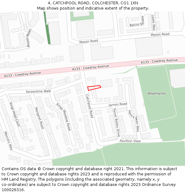 4, CATCHPOOL ROAD, COLCHESTER, CO1 1XN: Location map and indicative extent of plot