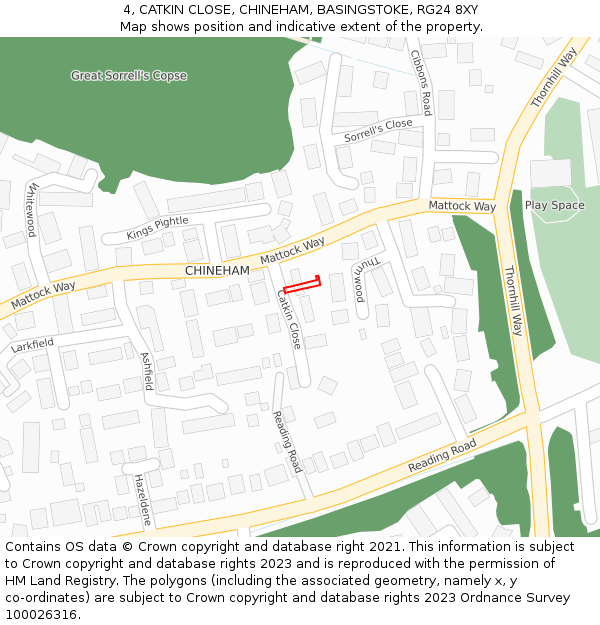 4, CATKIN CLOSE, CHINEHAM, BASINGSTOKE, RG24 8XY: Location map and indicative extent of plot