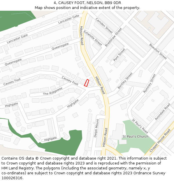 4, CAUSEY FOOT, NELSON, BB9 0DR: Location map and indicative extent of plot