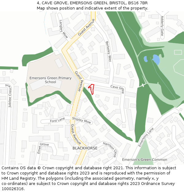 4, CAVE GROVE, EMERSONS GREEN, BRISTOL, BS16 7BR: Location map and indicative extent of plot