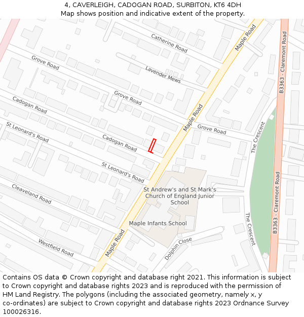 4, CAVERLEIGH, CADOGAN ROAD, SURBITON, KT6 4DH: Location map and indicative extent of plot