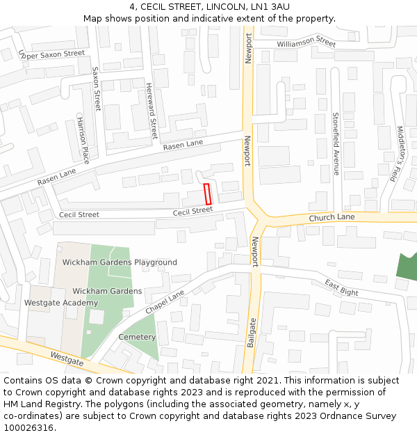 4, CECIL STREET, LINCOLN, LN1 3AU: Location map and indicative extent of plot