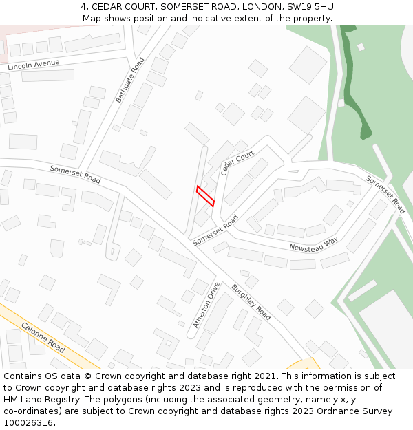 4, CEDAR COURT, SOMERSET ROAD, LONDON, SW19 5HU: Location map and indicative extent of plot