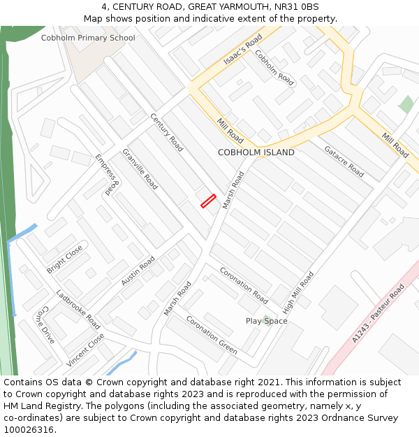 4, CENTURY ROAD, GREAT YARMOUTH, NR31 0BS: Location map and indicative extent of plot