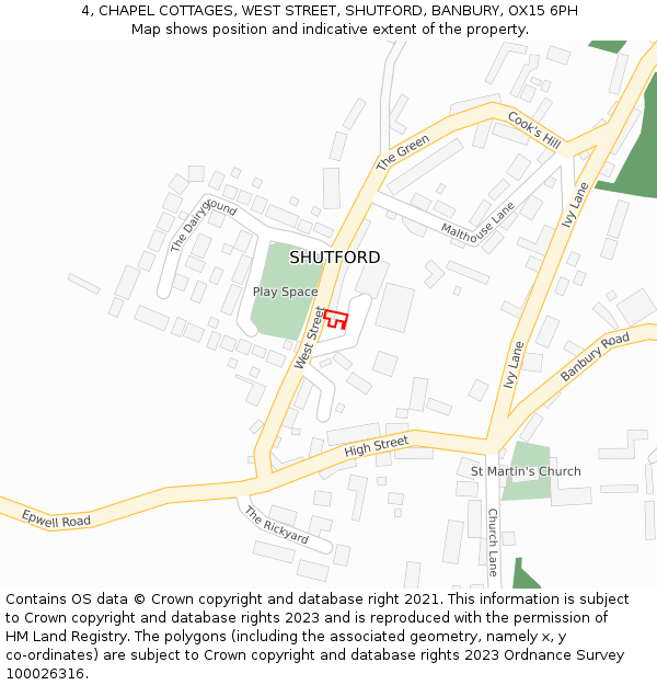 4, CHAPEL COTTAGES, WEST STREET, SHUTFORD, BANBURY, OX15 6PH: Location map and indicative extent of plot