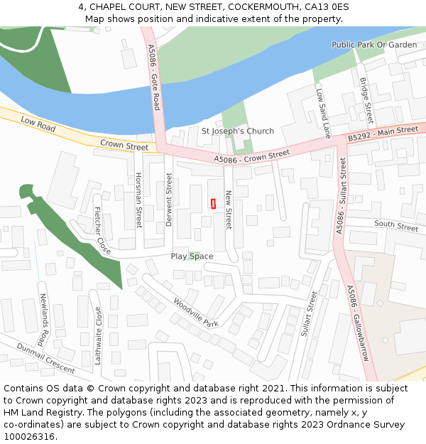 4, CHAPEL COURT, NEW STREET, COCKERMOUTH, CA13 0ES: Location map and indicative extent of plot