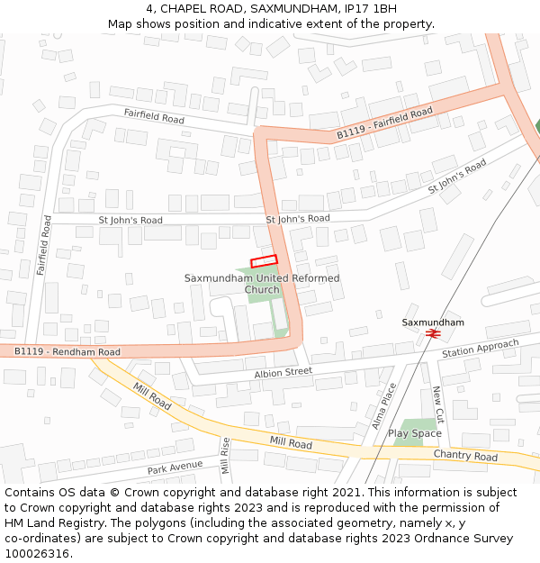 4, CHAPEL ROAD, SAXMUNDHAM, IP17 1BH: Location map and indicative extent of plot