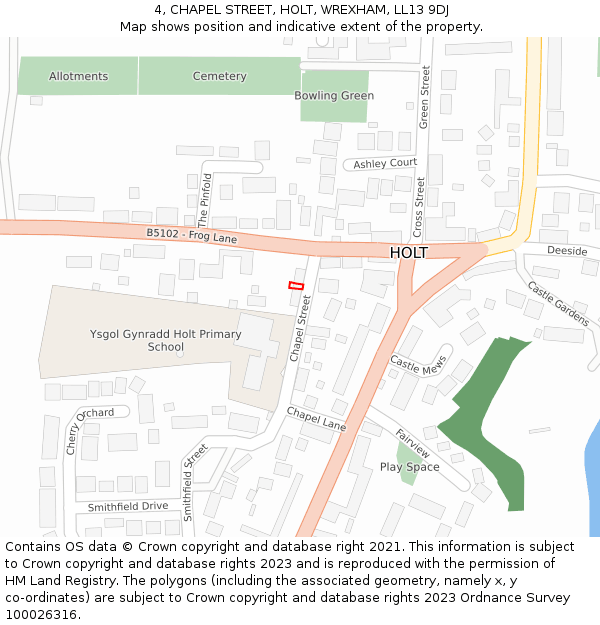4, CHAPEL STREET, HOLT, WREXHAM, LL13 9DJ: Location map and indicative extent of plot