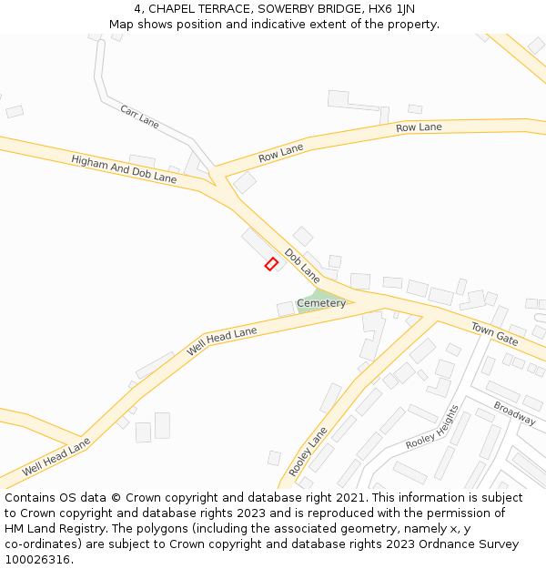 4, CHAPEL TERRACE, SOWERBY BRIDGE, HX6 1JN: Location map and indicative extent of plot