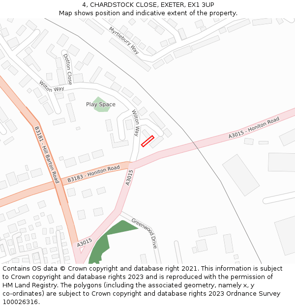 4, CHARDSTOCK CLOSE, EXETER, EX1 3UP: Location map and indicative extent of plot