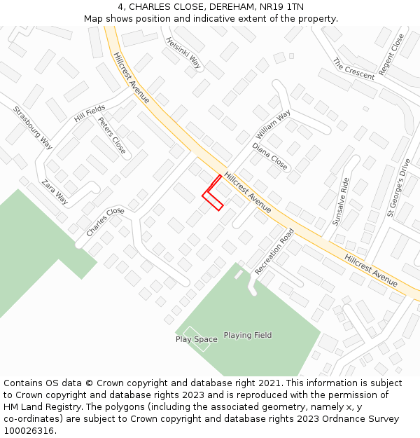 4, CHARLES CLOSE, DEREHAM, NR19 1TN: Location map and indicative extent of plot