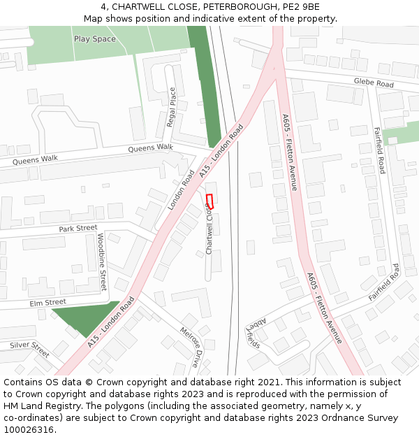 4, CHARTWELL CLOSE, PETERBOROUGH, PE2 9BE: Location map and indicative extent of plot