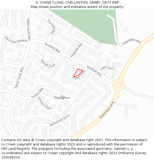 4, CHASE CLOSE, CHELLASTON, DERBY, DE73 6WP: Location map and indicative extent of plot