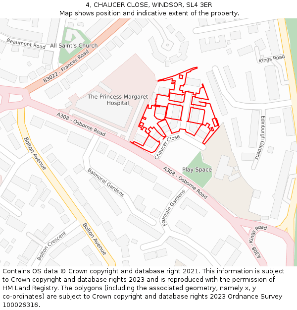 4, CHAUCER CLOSE, WINDSOR, SL4 3ER: Location map and indicative extent of plot