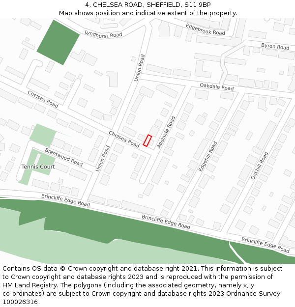 4, CHELSEA ROAD, SHEFFIELD, S11 9BP: Location map and indicative extent of plot