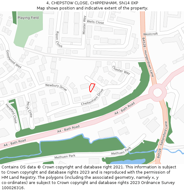 4, CHEPSTOW CLOSE, CHIPPENHAM, SN14 0XP: Location map and indicative extent of plot