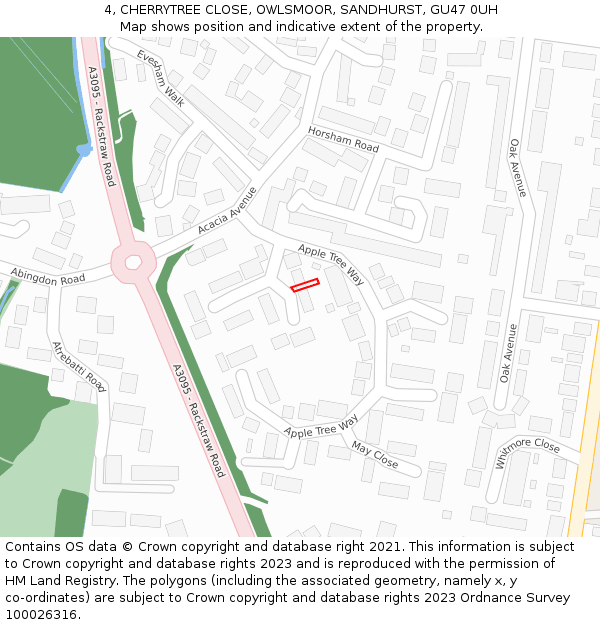 4, CHERRYTREE CLOSE, OWLSMOOR, SANDHURST, GU47 0UH: Location map and indicative extent of plot