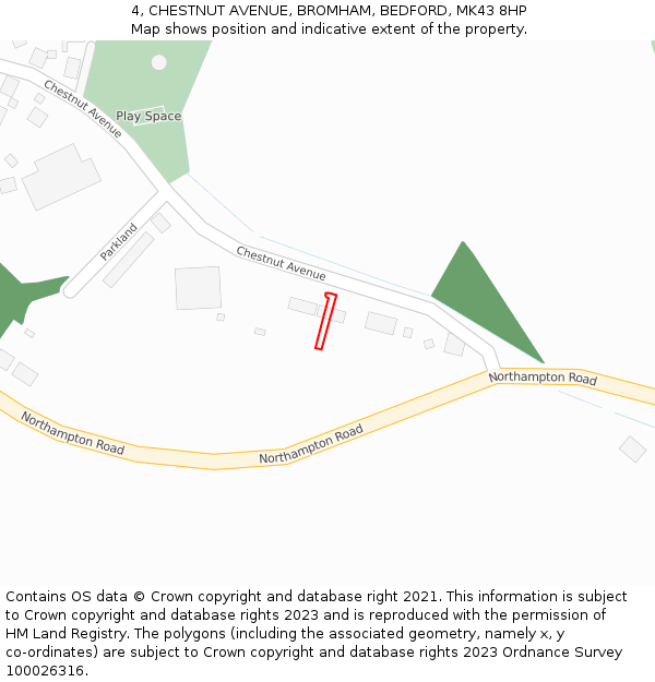 4, CHESTNUT AVENUE, BROMHAM, BEDFORD, MK43 8HP: Location map and indicative extent of plot