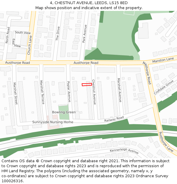 4, CHESTNUT AVENUE, LEEDS, LS15 8ED: Location map and indicative extent of plot