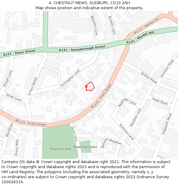 4, CHESTNUT MEWS, SUDBURY, CO10 2AH: Location map and indicative extent of plot