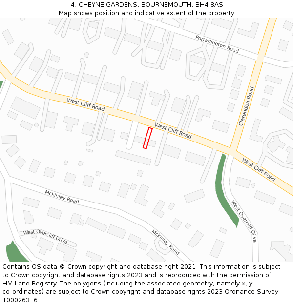 4, CHEYNE GARDENS, BOURNEMOUTH, BH4 8AS: Location map and indicative extent of plot