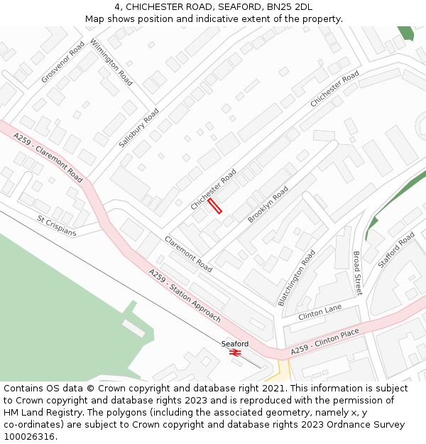 4, CHICHESTER ROAD, SEAFORD, BN25 2DL: Location map and indicative extent of plot