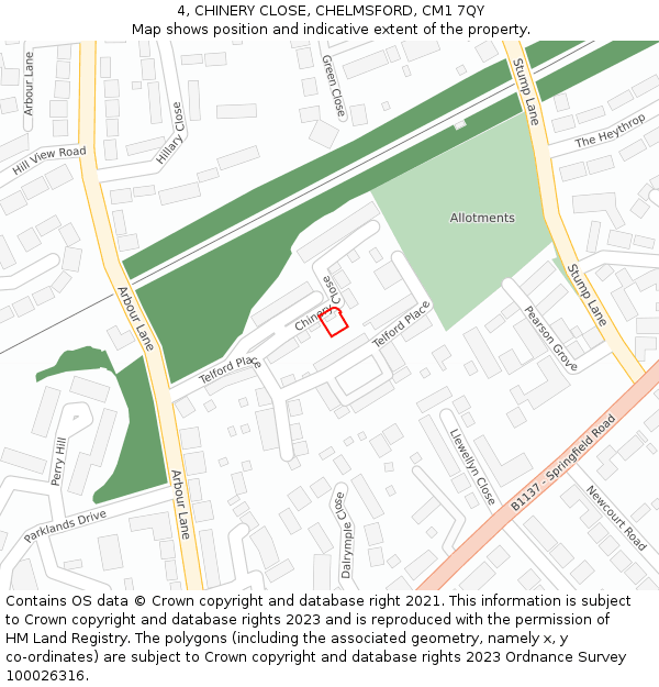 4, CHINERY CLOSE, CHELMSFORD, CM1 7QY: Location map and indicative extent of plot