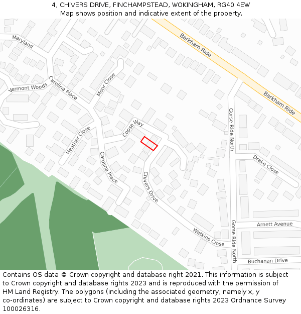 4, CHIVERS DRIVE, FINCHAMPSTEAD, WOKINGHAM, RG40 4EW: Location map and indicative extent of plot