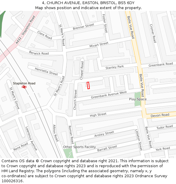 4, CHURCH AVENUE, EASTON, BRISTOL, BS5 6DY: Location map and indicative extent of plot