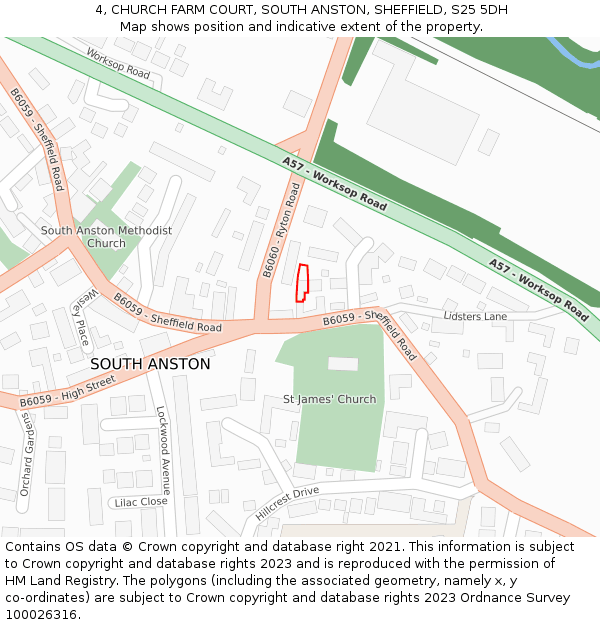 4, CHURCH FARM COURT, SOUTH ANSTON, SHEFFIELD, S25 5DH: Location map and indicative extent of plot