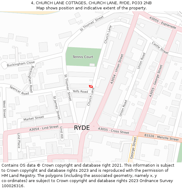4, CHURCH LANE COTTAGES, CHURCH LANE, RYDE, PO33 2NB: Location map and indicative extent of plot